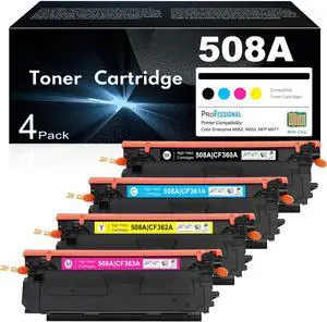 Ennovor 508A Toner Cartridge 4-Pack (with Chip) Replacement for HP 508A Toner Cartridge Set Color Laserj Enterprise M552, M553, MFP M577 Series | CF360A CF361A CF362A CF363A