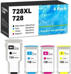 Ennovor 728XL 728 XL Ink Cartridges Replacement Set for HP728 F9J68A F9K17A F9K16A F9K15A Ink Tank for HP DesignJet T730 T830 MFP Large Format Plotter Printer (4 Pack, 1 BK 1 C 1 M 1 Y)