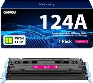 Ennovor 124A Q6003A Toner Cartridge Compatible for HP 124A Magenta Toner Compatible with Color 1600 2600n 2605dn 2605dtn CM1015 MFP CM1017 MFP Printer | Single Pack (with Chip)