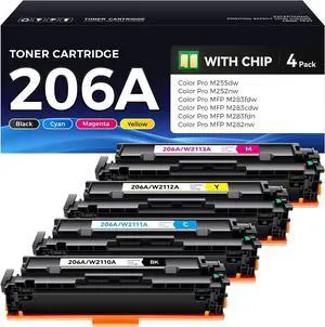 Ennovor 206A Toner Cartridge with Chip - Replacement for HP 206A 206X Toner - Compatible with Laserjet Pro M255dw M255nw MFP M282nw M283cdw M283fdn M283fdw Printer - 4 Pack Black Cyan Magenta Yellow