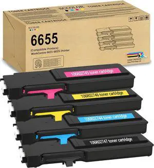 Ennovor 6655 Toner Cartridge High Yield Replacement for Xerox 106R02745 106R02746 106R02747 106R02744 Toner Cartridge use Xerox WorkCentre 6655 6655i Printer(4 Pack,Black Cyan Yellow Magenta)