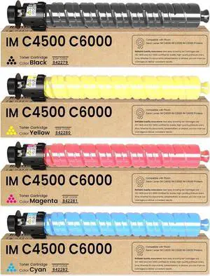 Ennovor IM C4500 C6000 Toner Cartridges IMC4500 IMC6000 IMC5500 Toner 842279 842280 842281 842282 Replacement for Ricoh IM C4500 IM C5500 IM C6000 Printer (4-Pack,Black Cyan Magenta Yellow)