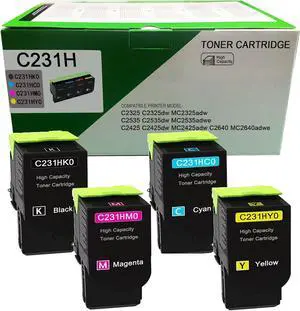 Ennovor C231H C2325H C2325 High Yield Toner Cartridge C231HK0 C231HC0 C231HM0 C231HY0 Toner (3,000 Pages) Replacement for Lex Mark C2325 C2535 C2425 MC2425 MC2325 MC2535 MC2640 Printers (4-Pack)