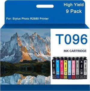Ennovor T096 T0961 T0962 T0963 T0964 T0965 T0966 T0967 T0968 T0969 Ink Cartridges Replacement for T096 96 T096120-T096920 Ink for Stylus Photo R2880 Printer,9 Pack