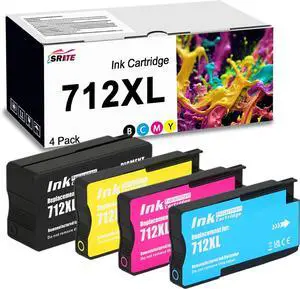 Ennovor 712 712XL Ink Cartridge High Yield 4 Pack 712XL Ink Cartridges Black Cyan Magenta Yellow Replacement for DesignJet T210 T230 T250 T630 T650 Studio Plotter Printer (Black: 80ml, C/M/Y: 29ml)