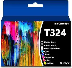 Ennovor Remanufactured T324 Ink Cartridges 324 Ultrachrome T3240 T3241 T3242 T3243 T3244 T3247 T3248 T3249 Replacement for SureColor P400 Printer (8Packs,GO,PB,C,M,Y,R,MB,O)