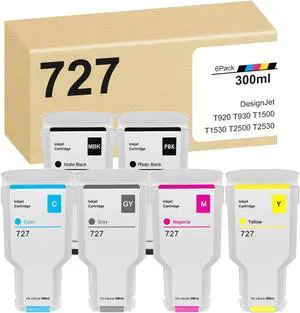 Ennovor DesignJet 727 Ink Cartridges 300-ml (6-Pack) Replacement for HP 727 Ink Cartridges for DesignJet T920 T930 T1500 T1530 T2500 T2530 Printer, C1Q12A F9J79A F9J76A F9J77A F9J78A F9J80A