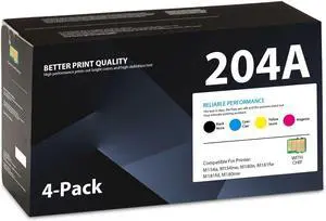 Ennovor 204A Toner Cartridges 4-Pack Replacement for HP 204A CF510A CF511A CF512A CF513A for Color Pro MFP M180n M180nw M181fw M181fd, Color Pro M154nw M154a Printer (with Chip)