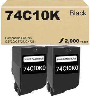 Ennovor 74C10K0 CS720 Toner Black High Yield Replacement for Lexmark 74C10K0 Black Toner Cartridge Compatible for CX725 CS720 CS725 CX725de CX725dte CS720de CS720dte CS725de CS725dte Printer (2-Pack)