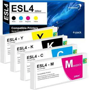 Ennovor ESL4 Compatible for Roland ECO-SOL MAX 2 Ink Cartridge 220ml, ESL4 Ink Cartridges ESL4-C ESL4-M ESL4-Y ESL4-BK Ink Cartridges 4-Pack (Black, Cyan, Magenta,Yellow)