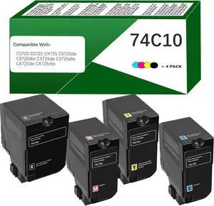 Ennovor CS720 CS725 CX725 Toner Cartridge Replacement for Lexmark 74C10 74C10K0 74C10C0 74C10M0 74C10Y0 for CS720 CS725 CX725 CS720de CS720dte CS725de CS725dte CX725de CX725dte Printer (4-Pack, CMYK)