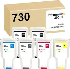 Ennovor Compatible for HP Designjet 730 Ink Cartridges High Capacity Replacement for HP 730 Ink Cartridge 300ml P2V71A P2V68A P2V69A P2V70A P2V72A P2V73A for Designjet T1600 T1700 T2600 Printers