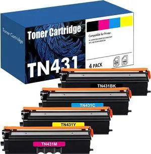 Ennovor TN431 TN-431 Toner TN433 TN-433 Compatible for Brother TN-431BK TN-431C TN-431M TN-431Y High Yield Cartridges MFC-L8900Cdw HL-L8260CDW HL-L8360CDW MFC-L8610CDW HL-L8360CDWT Printer Ink4-Pack