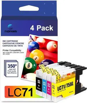 Ennovor LC71 Ink Cartridge Set Replacement for Brother LC71 LC75 LC79 XL Ink Cartridges MFC-J430W MFC-J280W MFC-J425W MFC-J435W Printer (Black, Cyan, Magenta, Yellow, 4 Pack)