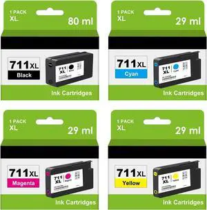 Ennovor Remanufactured 711 711XL Ink Cartridges Bundle Replacement Kit for HP711 XL for HP DesignJet T120 T125 T130 T520 T525 T530 Printer (1 Black, 1 Cyan, 1 Magenta, 1 Yellow, 4 Pack)