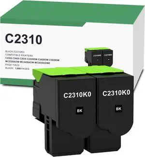 Ennovor C2325 C2310 Black Toner Cartridge Compatible for Lexmark C2310K0 for C2325 C2425 C2535 C2325dw C2425dw C2535dw MC2325adw MC2425adw MC2535adwe MC2640adwe Printer, 2 Pack
