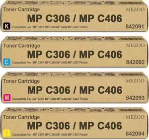 Ennovor MP C306 MP C406 Toner Cartridge High Yield 842091 842092 842093 842094 Toner Compatible for MP C306 MP C307 MP C406 MP C407 Printer (4 Pack,Black Cyan Magenta Yellow)
