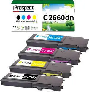 Ennovor C2660dn Toner Cartridge High Yield Compatible Replacement for Dell C2660, C2660dn, C2665dnf, 593-BBBU, 593-BBBT, 593-BBBS, 593-BBBR - 4 Pack (Black, Cyan, Magenta, Yellow)