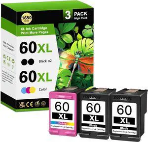 60XL Ink Cartridge Combo Pack (3 Pack, 2Black/1Tricolor) -LOMENTI Compatible 60XL Ink Cartridge for Deskjet F4480 F4580 D2530 photoSmart C4795 D110 Printer 60XL Ink Cartridge Combo Pack (3 Pack, 2Black/1Tricolor) -LOMENTI Compatible 60XL Ink Cartridge for Deskjet F4480 F4580 D2530 photoSmart C4795 D110 Printer