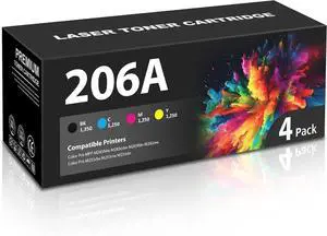 Ennovor 206A Toner Cartridges 4 Pack M283fdw M283cdw Toner Compatible for HP 206A 206X Set for HP Color Laserjet Pro M255dw M255nw MFP M283fdw M283cdw M282nw M283fdn Printer(Black/Cyan/Yellow/Magenta)