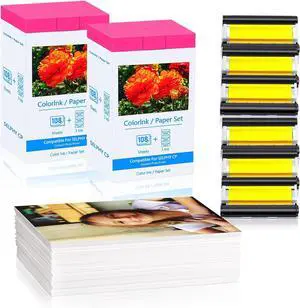 Ennovor 2 Set Compatible with Canon Selphy CP1500 CP1300 KP-108IN Color Ink Cartridge and Paper, 216 4x6 Photo Paper and 6 Ink Cartridges for Selphy CP1200 CP1000 CP910 CP900 CP810 Photo Printer