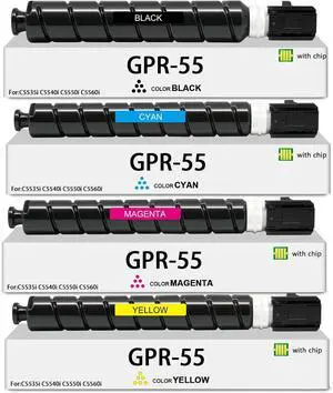 GPR55 Toner Cartridge with Chip Compatible with Canon GPR-55 Toner imageRUNNER Advance C5535I C5535 C5540 C5540I C5550 C5550I C5560 C5560I Printer(4packs, Black Cyan Magenta Yellow)