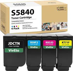 Ennovor S5840 Toner Cartridge Replacement for Dell JDCTN R59F2 K83JD KT71F 593-BBXX 593-BBXU 593-BBXV 593-BBXW for S5840 S5840DN S5840CDN Printers, 4-Pack S5840 Toner Cartridges