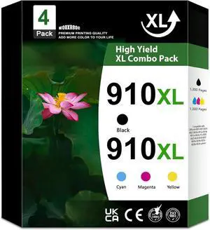 Ennovor 910XL Ink Cartridges Combo Pack 4-Pack (Black/Cyan/Magenta/Yellow) Replacement for HP 910XL 910 OfficeJet 8015e 8010 8015 8022 Pro 8025e 8020 8025 8028 8030 8035 Printer