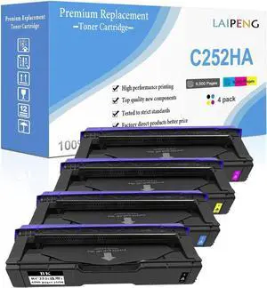 Ennovor Compatible Toner Cartridge 4 Color Set Replacement for Ricoh SP C252HA High Yield 6500 Pages BK& 6000 Pages CMY for sp c252dn c252sf c262dnw c262sfnw C252HA (4-Pack BK/C/M/Y)