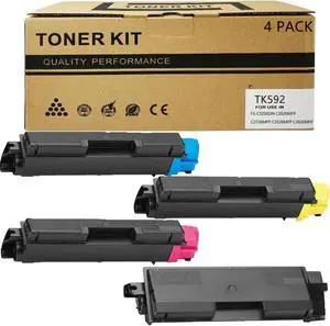 Ennovor TK592 Compatible for Kyocera TK-592 TK592K TK592C TK592M TK592Y Toner Compatible for Kyocera FS-C2026MFP FS-C2126MFP FS-C2526MFP FS-C2626MFP FS-C5250DN M6026 M6526 P6026 Printer