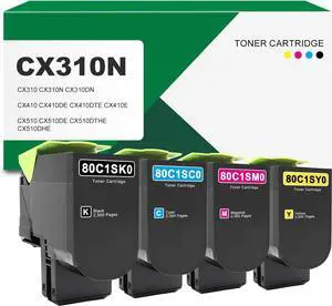 Ennovor BUEGOO CX310n Toner Cartridge Replacement for 80C1SK0 80C1SC0 80C1SM0 80C1SY0 for CX310 CX310n CX310dn CX410 CX410de CX410dte CX410e CX510 CX510de CX510dthe CX510dhe Printer, 4 Pack