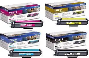 Ennovor 4 Pack TN221 BK/C/M/Y Toner Cartridge (with chip) Ink High Yield Replacement for Brother HL-3140CW 3150CDN 3170CDW 3180CDW MFC-9130CW 9140CDN 9330CDW 9340CDW DCP-9015CDW 9020CDN 4PK