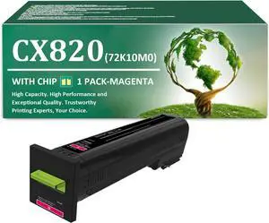 Ennovor CX820 Toner Cartridges Replacement for Lexmark 72K10K0 72K10C0 72K10M0 72K10Y0 Toner Cartridge with Chip Work for Lexmark CS820 CX820 CX825 CX860 CS820de Printers (1 Magenta)