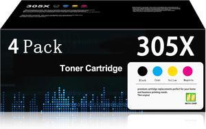 Ennovor 305X Toner Cartridge 4 Pack with Chip High Yield Replacement for HP 305X CE410X 305A CE411A CE412A CE413A Compatible with Laserjet Pro 400 Color MFP M451nw M451dn M451dw M475dn Printer Toner