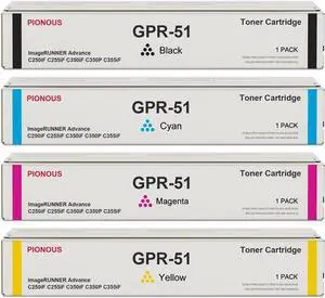 Ennovor GPR51 GPR-51 Toner Cartridge Set (4-Pack, 1BK+1C+1M+1Y) Compatible GPR 51 Toner Replacement for Canon GPR-51 Toner Cartridge ImageRUNNER Advance C250iF C255iF C350iF C350P C355iF Printer