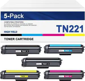 Ennovor TN-221 TN221 Toner Cartridges Replacement for Brother TN-221 Toner Cartridges TN221BK Toner Works with HL-3170CDW MFC-9340CDW MFC-9330CDW MFC-9130CW HL-3140CW Printer (2BK, 1C, 1M, 1Y, 5 Pack)