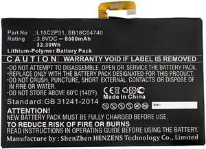 Synergy Digital Tablet Battery, Compatible with Lenovo Yoga Book YB1-X91F(ZA150232) Tablet, (Li-Pol, 3.8V, 8500mAh) Ultra High Capacity, Replacement for Lenovo L15C2P31 Battery