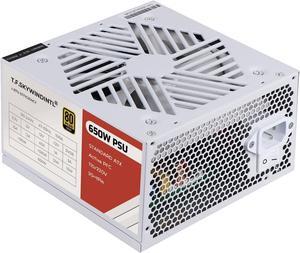 Power Supply 650W Standard ATX PC PSU 80 Plus Gold Non Modular Full Voltage 110-240V Active PFC with 20+4Pin Motherboard Power Cable for Desktop Gaming Server White