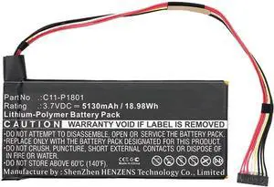 Synergy Digital Tablet Battery, Compatible with Asus P1801 Tablet, (Li-Pol, 3.7V, 5130mAh) Ultra High Capacity, Replacement for Asus C11-P1801 Battery