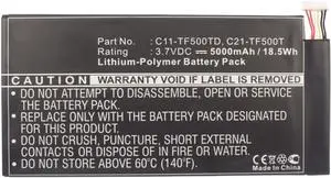 Synergy Digital Tablet Battery, Compatible with Asus C11-TF500CD Tablet Battery (Li-Pol, 3.7V, 5000mAh)