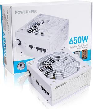 PowerSpec 650W Power Supply Semi Modular 80 Plus Bronze Certified ATX PSU Active PFC SLI Crossfire Ready Gaming PC Computer Power Supplies, PS 650BSM(White Edition)