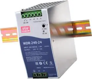 WDR-240-24 24V 10A 240W AC-DC Single Output DIN Rail Power Supply, Industrial Grade, UL/EAC/CB Certified, Wide Input 180-550VAC, DC OK Signal, Adjustable Output