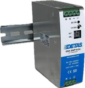 D 0026 10 Power Supply GSA SWP10, 100-240 VAC Input, 10 Amps / 24VDC Output, Din Rail Mount, UL 508 Listed.