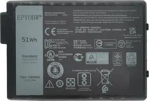7WNW1 Laptop Battery 51Wh 4342mAh 3-Cell 11.4V Compatible with Dell Latitude 5420 5424 Rugged/Latitude 7424 Rugged Extreme Series GK3D3 0GK3D3 DMF8C 0DMF8C