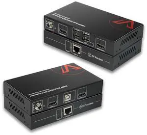 HDMI USB KVM Extender Dual Monitor Over Cat5e/6/6a/7 up to 1080p@60Hz 197ft, Zero Latency Extended Dual View, Display 2 Monitors with 4 USB 2.0 Ports for Keyboard/Mouse, HDCP 1.4, PoC, Plug and Play
