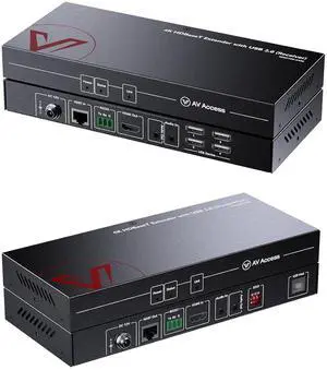 AV Access HDMI USB Extender(HDBaseT) KVM, 100m/330ft 4K 60Hz 1080p 120Hz Over Cat5e/6/6a/7, 4 Ports USB2.0, No Signal Loss and Latency, RS232, POE, Independent EDID Management (4KEX100-KVM)