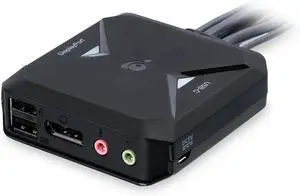 IOGEAR 2-Port 4K KVM Switch with DisplayPort, USB-C and Audio - 4096x2160 @60Hz  Plug-N-Play - USB Hub - Attached USB-C and DisplayPort Cables - 6ft Wired Remote - Windows, Mac, and Linux - GCS82DPC