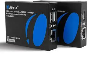 OREI KVM 4K HDMI Extender Balun Over Single CAT6/7 Ethernet Cable 4K,30Hz Upto 130 Feet - 2 USB 1.1 Ports, Supports Keyboard and Mouse