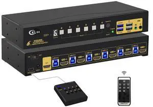 CKLau 6 Port Rack Mount KVM Switch HDMI 2.0 4K60Hz with Audio, 2 pcs USB 3.0 Peripheral Hub, and Cables for 6 Computers 1 Monitor Supports Hotkey, IR Remote, Wired Remote, Manual Switching