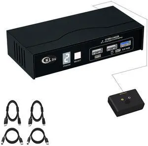 CKLau 8K60Hz 4K144Hz 2 Port USB 3.0 KVM Switch Displayport 1.4 with All Input Cables, Digital Display for Two Computers Sharing One Monitor